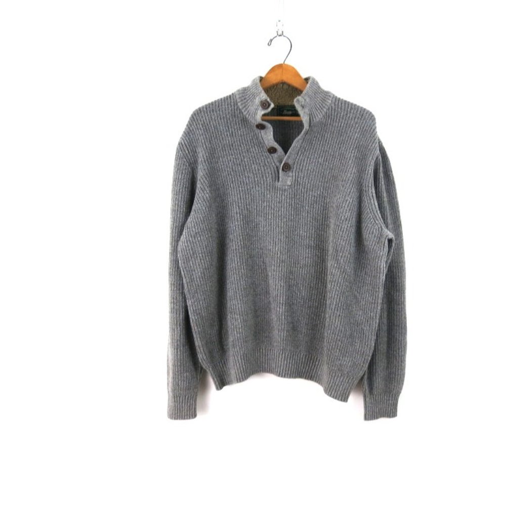 Men's Gray Boyfriend Sweater Henley Sweater 2XL